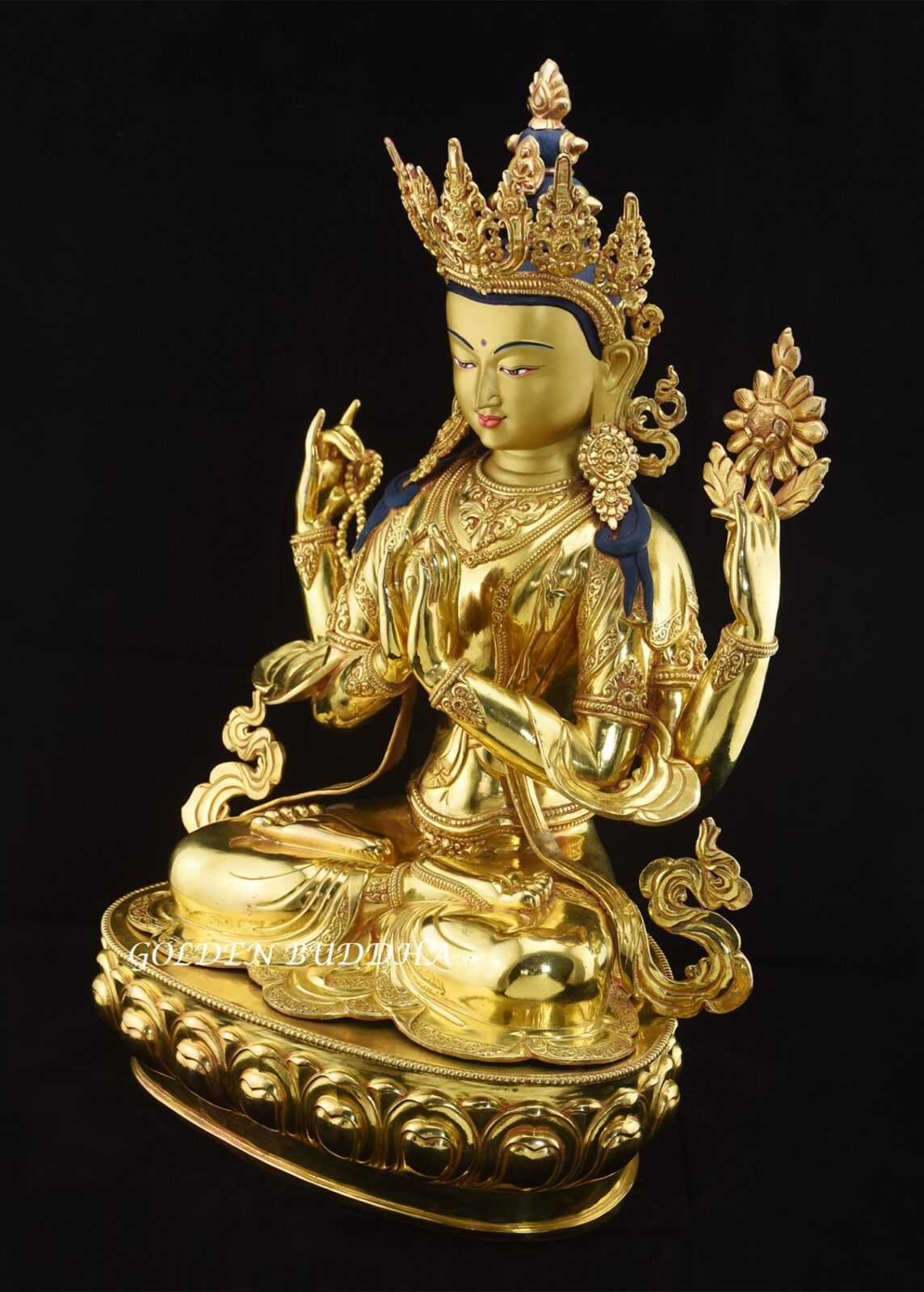 Fully Gold Gilded 24.5" Masterpiece Lokeshvara Statue, Fire Gilded 24k Gold - Left