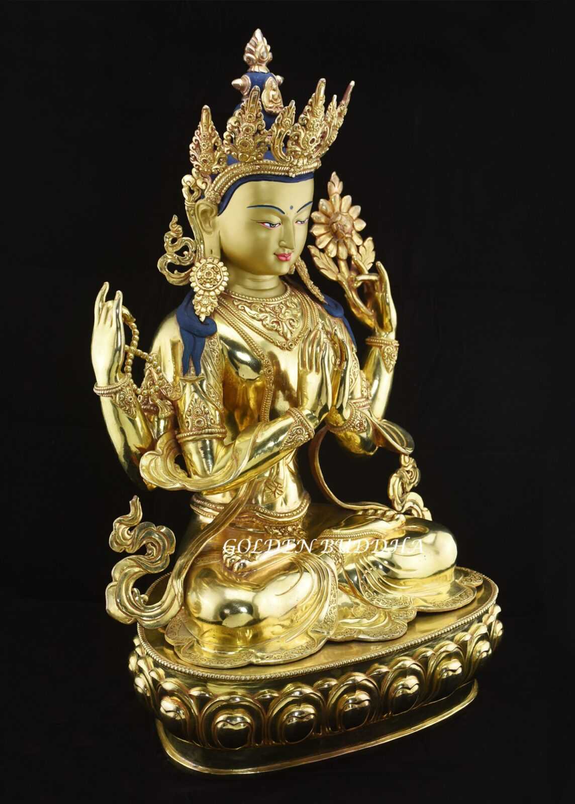 Fully Gold Gilded 24.5" Masterpiece Lokeshvara Statue, Fire Gilded 24k Gold - Right
