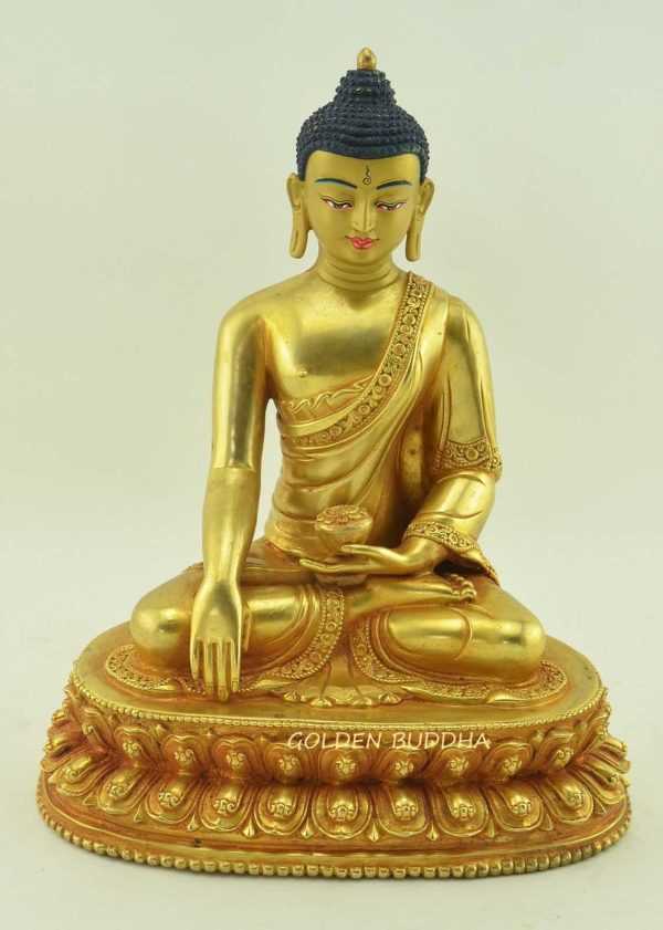 Fully Gold Gilded 8.5" Bhumisparsha Buddha Statue, Fire Gilded, Handmade - Gallery