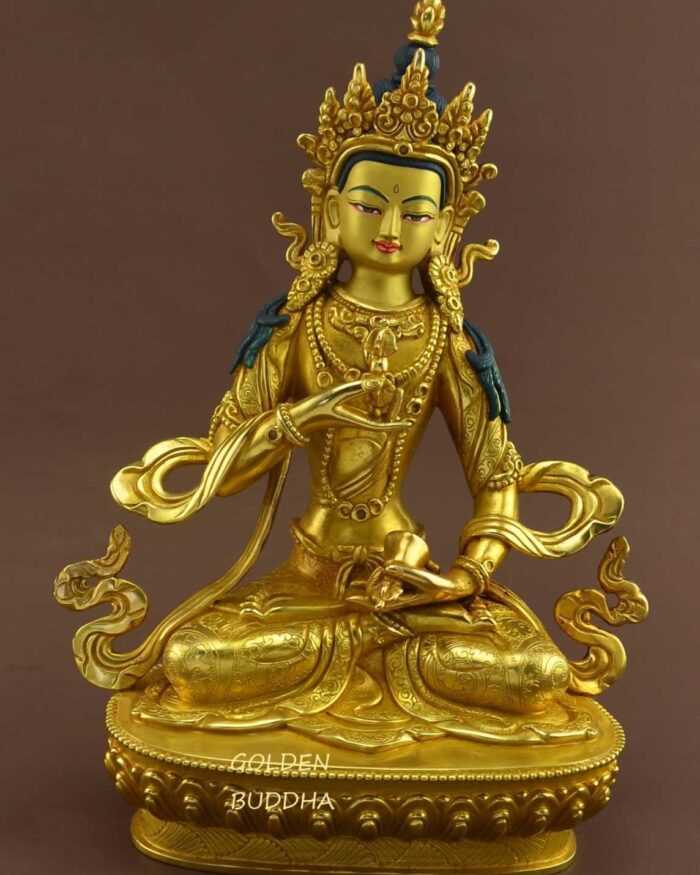 Fully Gold Gilded 9" Dorje Sempa Statue, Beautiful Engravings, Hand Painted Face - Gallery