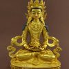 Fully Gold Gilded 9" Tsepame Statue, Beautiful Robe Engravings, Fire Gilded 24K Finish - Gallery