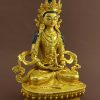 Fully Gold Gilded 9" Tsepame Statue, Beautiful Robe Engravings, Fire Gilded 24K Finish - Right