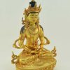Gold Plated 12.5" Amitayus Sculpture, Beautiful Engravings, Hand Painted Face - Right
