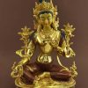 Partly Gold Gilded 12.5" Tibetan Green Tara Statue, Beautifully Hand Carved - Gallery