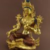 Partly Gold Gilded 12.5" Tibetan Green Tara Statue, Beautifully Hand Carved - Left