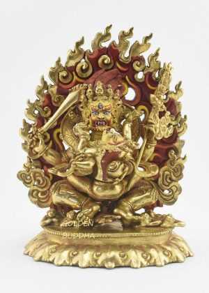 Partly Gold Gilded 7" Chuchepa Mahakala Statue, Beautifully Hand Carved - Gallery