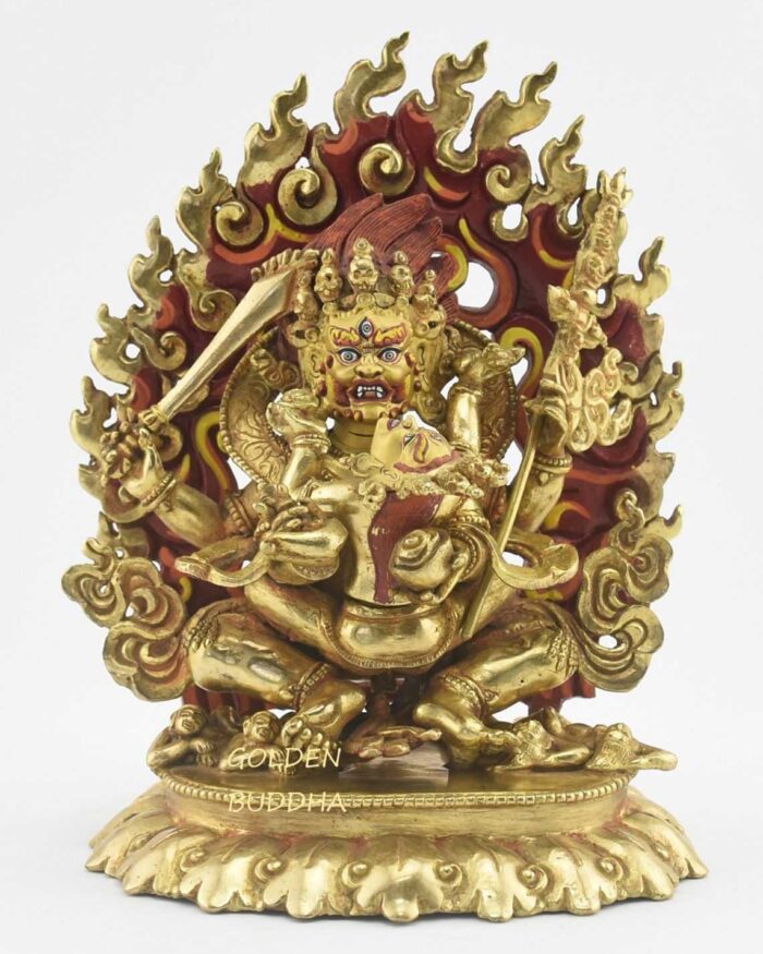 Partly Gold Gilded 7" Chuchepa Mahakala Statue, Beautifully Hand Carved - Gallery