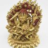 Partly Gold Gilded 7" Chuchepa Mahakala Statue, Beautifully Hand Carved - Upper Front