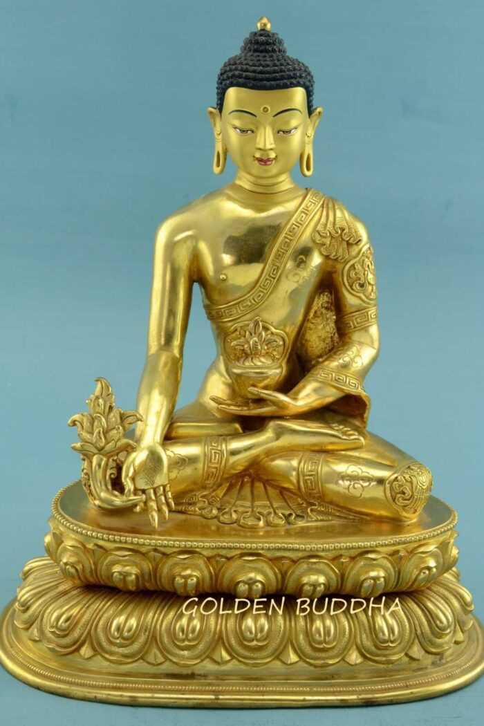 Fully Gold Gilded 10.75" Medicine Buddha Statue (Handmade) - Gallery