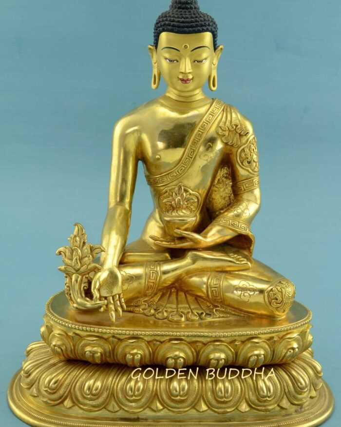 Fully Gold Gilded 10.75" Medicine Buddha Statue (Handmade) - Gallery