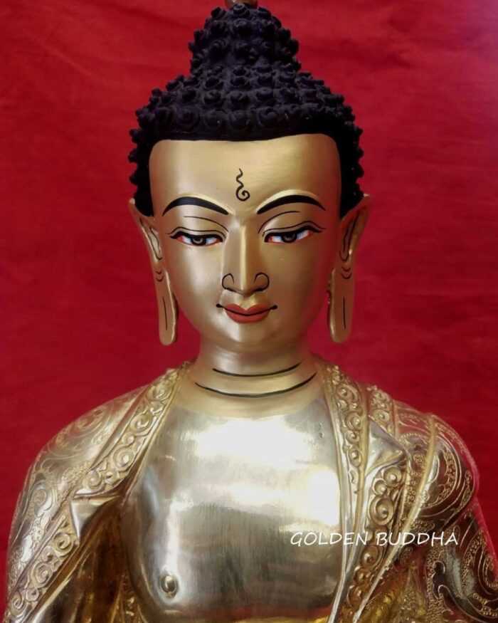 Fully Gold Gilded 12" Shakyamuni Buddha Statue (Handmade) - Gallery
