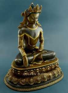 Oxidized Copper 13.5" Shakyamuni Buddha Statue (24k Gold Gilded) - Right