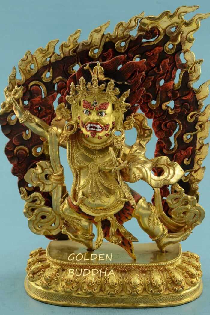 Partly Gold Gilded 12" Wrathful Vajrapani Statue, Chana Dorje, Handmade - Gallery