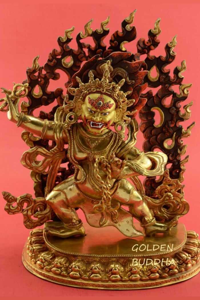 Partly Gold Gilded 13.25" Wrathful Vajrapani Statue, Chana Dorje, Handmade - Gallery