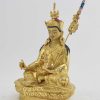 Fully Gold Gilded 9" Nepali Padmasambhava Sculpture, Beautiful Hand Carved Details - Left
