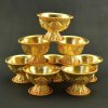 3.25" Set of Eight Tibetan Offering Bowls, Beautiful Hand Engravings, Fully Gold Plated - Side View