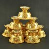 3.25" Set of Eight Tibetan Offering Bowls, Beautiful Hand Engravings, Fully Gold Plated - Stacked