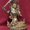 Fully Gilded 13.25" Golden Manjushri Statue, Hand Face Painted 24k Gold - Right