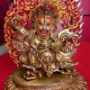 Fully Gold Gilded 10" Wrathful Bernagchen Mahakala Statue, Fire Gilded in 24K Gold - Front Detail