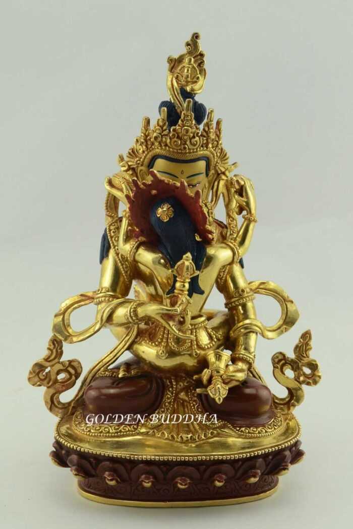 Gold Gilded 9.5" Vajrasattva Shakti Statue, Dorje Sempa, Handmade in Nepal - Gallery