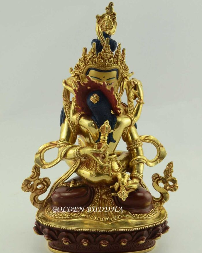 Gold Gilded 9.5" Vajrasattva Shakti Statue, Dorje Sempa, Handmade in Nepal - Gallery