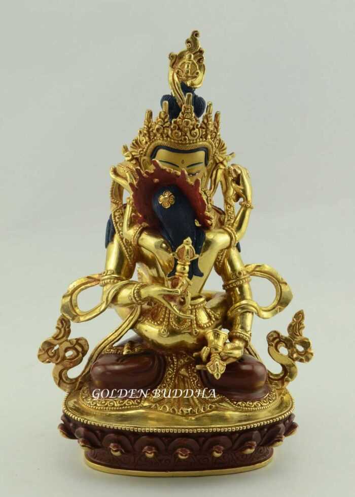 Gold Gilded 9.5" Vajrasattva Shakti Statue, Dorje Sempa, Handmade in Nepal - Gallery