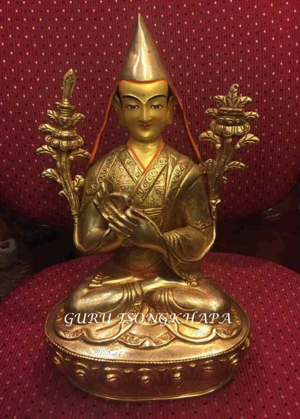 Je Tsongkhapa Statues Set, Fully 24K Gold Gilded, 32cm