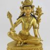 Fully Gold Gilded 13" Manjushri Buddha Statue, Beautiful Engravings, Embedded Stones - Gallery