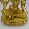 Fully Gold Gilded 13" Manjushri Buddha Statue, Beautiful Engravings, Embedded Stones - Lower Front