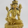 Fully Gold Gilded 13" Manjushri Buddha Statue, Beautiful Engravings, Embedded Stones - Right