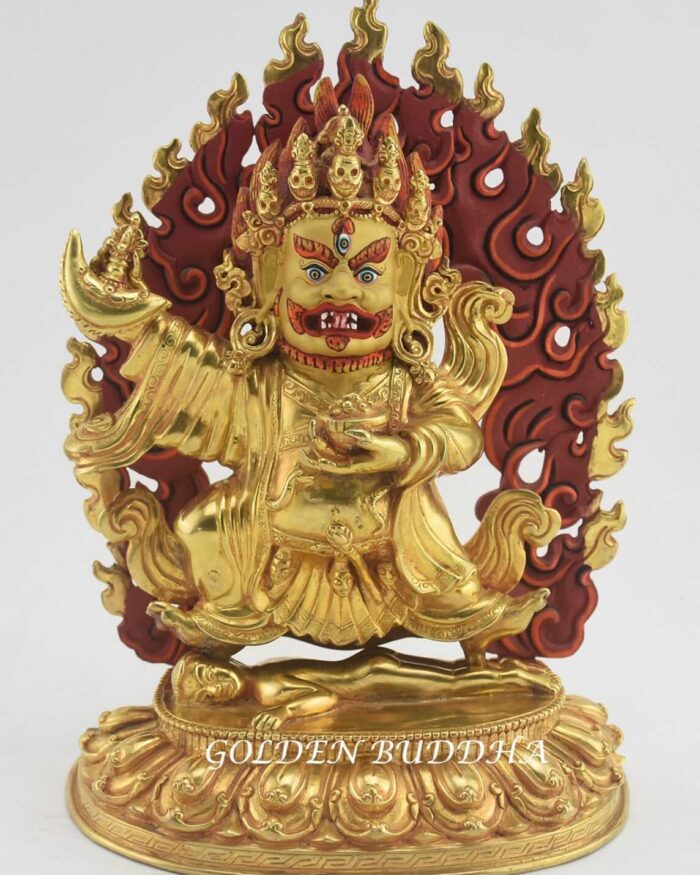 Fully Gold Gilded 9.5" Black Cloaked Mahakala Statue, Fine Detailed Engravings - Gallery
