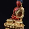 Fully Gold Plated 5.75" Opame Amitabha Statue, Handmade, Red Coral Paste - Left