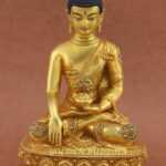 Fully Gold Plated 7.75" Tomba Shakyamuni Sculpture, Embedded w/Colorful Stones - Gallery