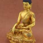 Fully Gold Plated 7.75" Tomba Shakyamuni Sculpture, Embedded w/Colorful Stones - Left