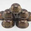 2.75" Set of Eight Tibetan Offering Bowls, Oxidized Copper, Fire Gilded 24k Gold Detailing - Upper
