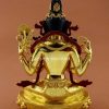 Fully Gold Gilded 14" Tibetan Avalokiteshvara Statue, Fine Hand Carved Details - Back
