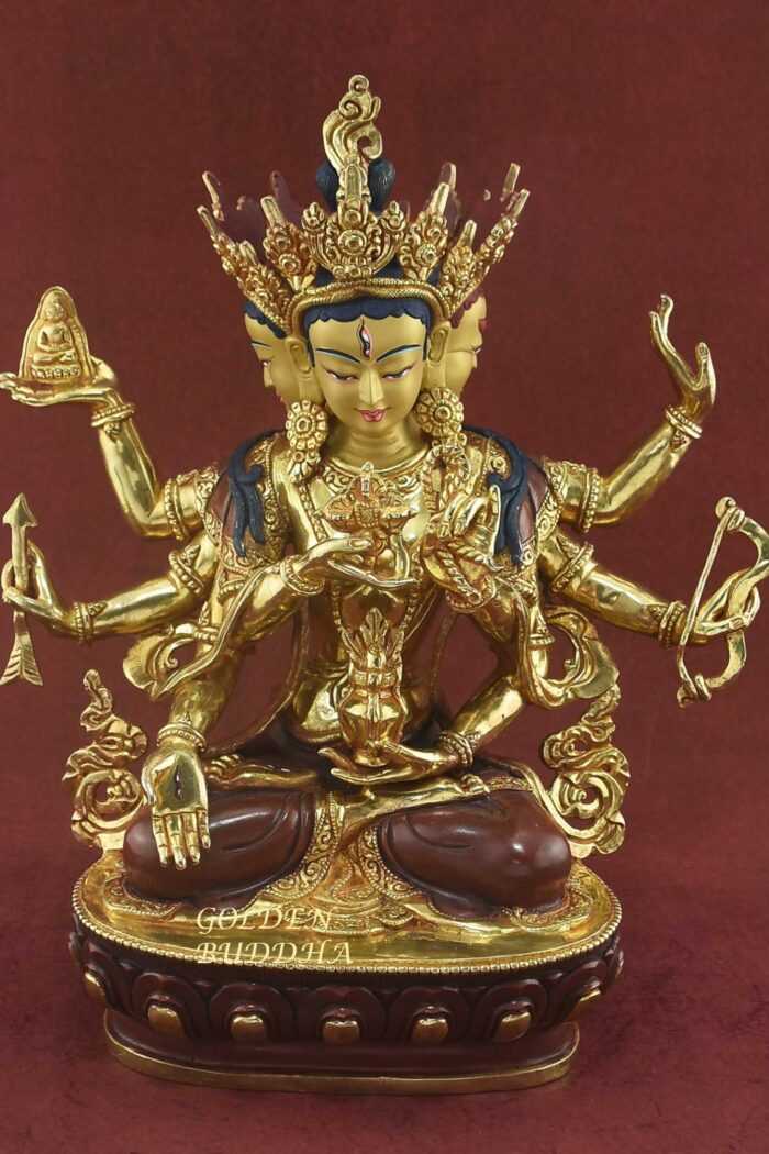 Gold Gilded 13.5" Usnisavijaya Statue, Finely Hand Carved Details, Long Life Deity - Gallery