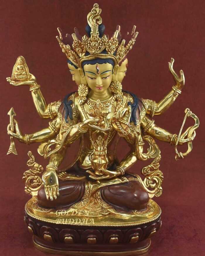 Gold Gilded 13.5" Usnisavijaya Statue, Finely Hand Carved Details, Long Life Deity - Gallery