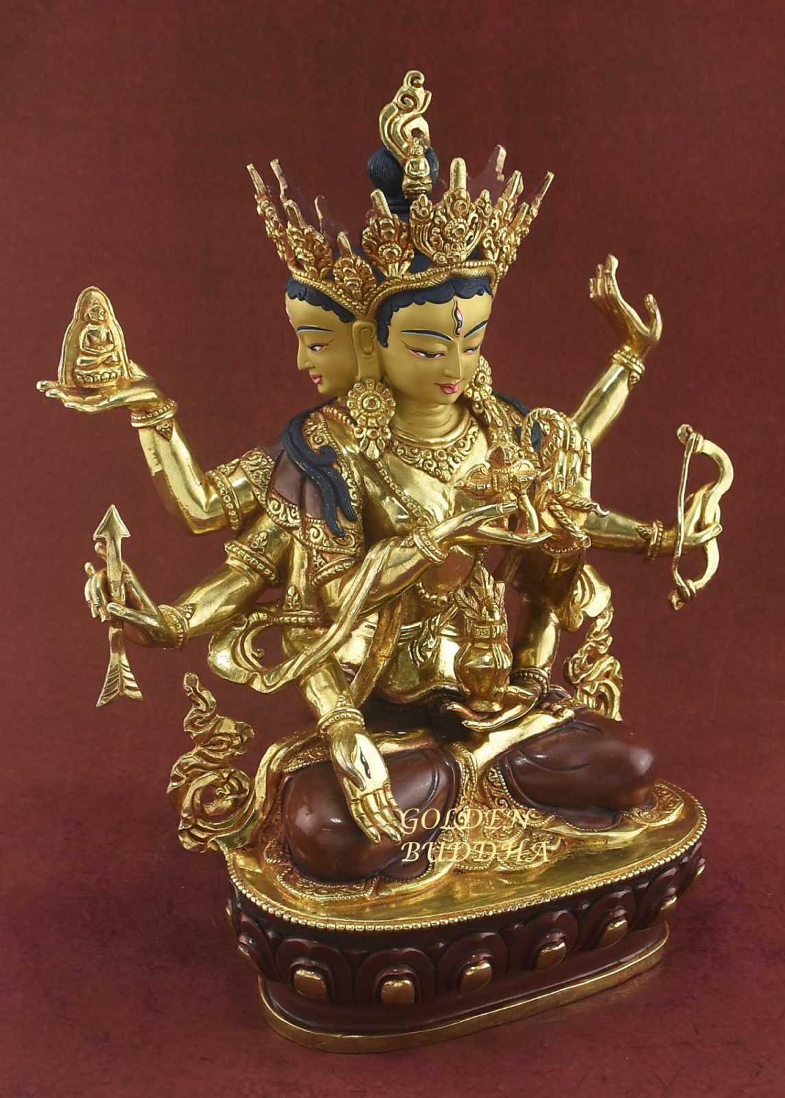 Gold Gilded 13.5" Usnisavijaya Statue, Finely Hand Carved Details, Long Life Deity - Right