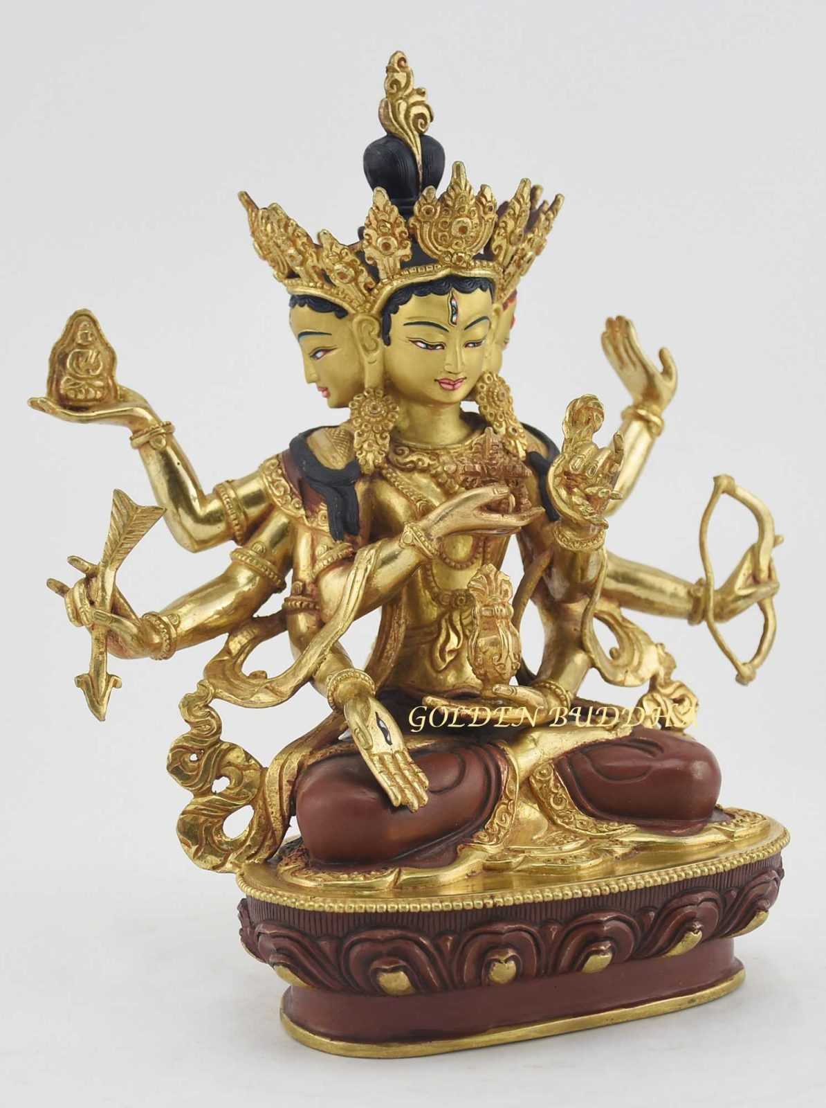 Gold Gilded 9.25" Usnisavijaya Sculpture, Gold Painted Face, Finely Hand Carved Details - Right