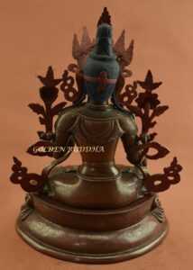 Oxidized Copper 15.5" Beautiful Dolkar Sculpture, Gold Face Painted, Fine Hand Carved Details - Back