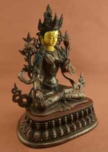 Oxidized Copper 15.5" Beautiful Dolkar Sculpture, Gold Face Painted, Fine Hand Carved Details - Right