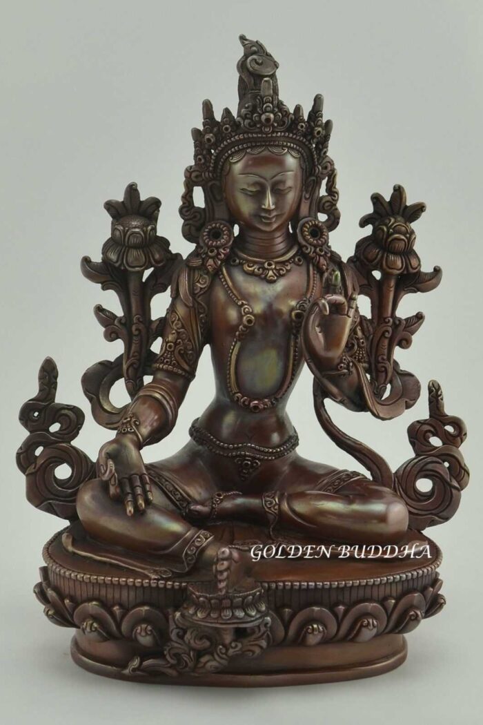 Oxidized Copper 8.5" Tibetan Dolma Statue, Fine Hand Carved Detail - Gallery