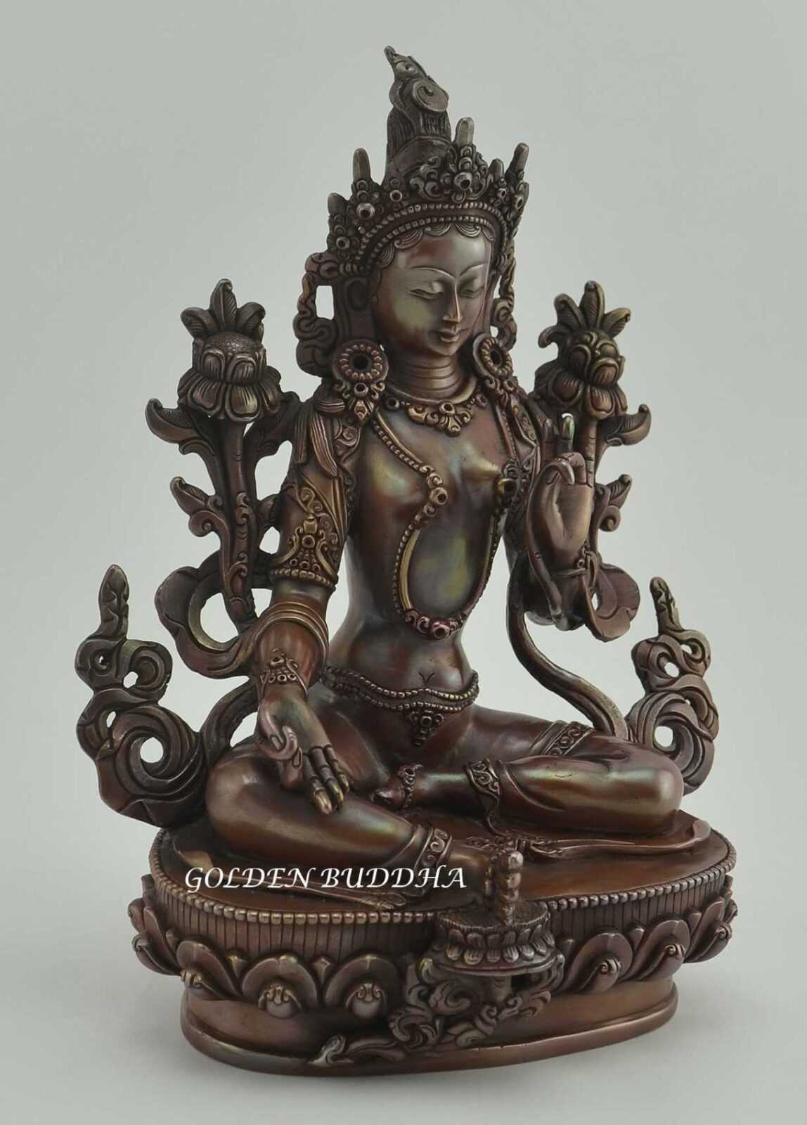 Oxidized Copper 8.5" Tibetan Dolma Statue, Fine Hand Carved Detail - Right