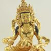 Fully Gold Gilded 9" Yellow Jambhala Statue, Beautiful Hand Carved Details - Front Detail