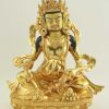 Fully Gold Gilded 9" Yellow Jambhala Statue, Beautiful Hand Carved Details - Gallery