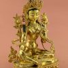 Fully Gold Gilded 13.25" Jetsun Dolma Sculpture, Gold Face Painted, Fire Gilded 24K Finish - Right