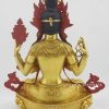 Fully Gold Gilded 13.75" Chenrezig Bodhisattva Statue, Antiquated, Fire Gilded 24k Gold Finish (Custom Order) - Back