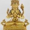 Fully Gold Gilded 13.75" Chenrezig Bodhisattva Statue, Antiquated, Fire Gilded 24k Gold Finish (Custom Order) - Gallery