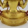 Fully Gold Gilded 13.75" Chenrezig Bodhisattva Statue, Antiquated, Fire Gilded 24k Gold Finish (Custom Order) - Lower Back
